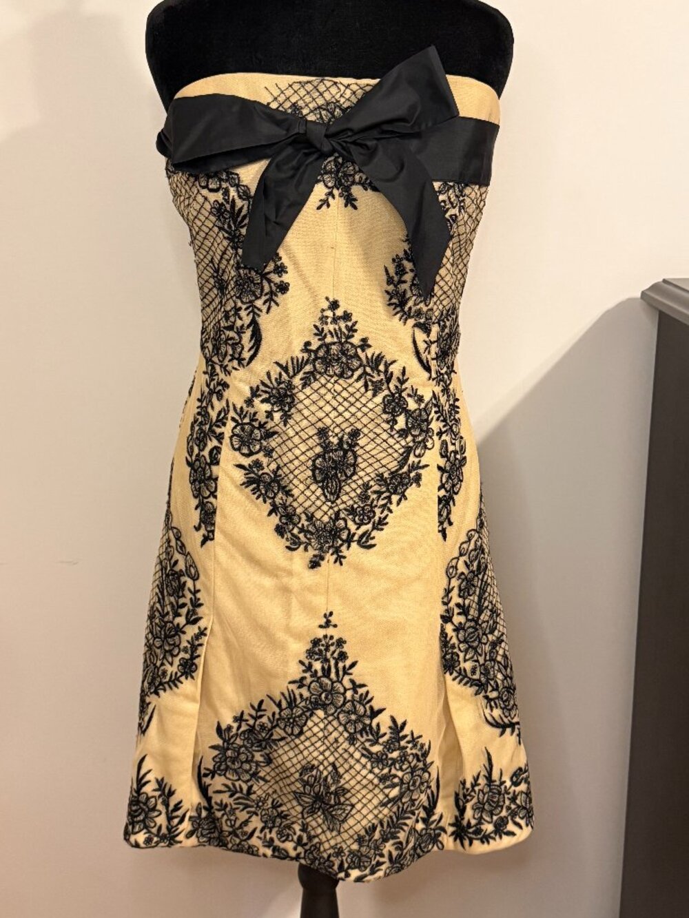 Tracy Reese Strapless Black Lace Champagne Bow Dress